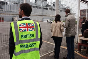 Stranded passengers: British passengers wait outside the ferry terminal at Santander port, Spain