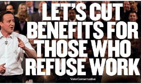 Conservative poster saying 'Let's cut benefits for those who refuse work'