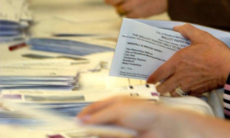 Postal votes being counted in Bradford in 2006.