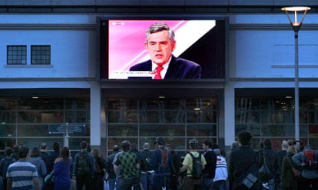 Gordon Brown on screen in Bristol during leaders' debate