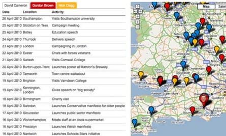 General Election 2010 Where Are Party Leaders Campaigning Politics The Guardian