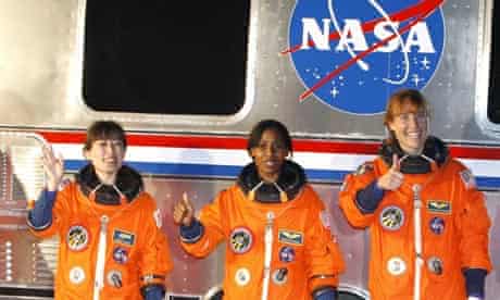 Discovery astronauts Dorothy Metcalf-Lindenburger, Stephanie Wilson and Naoko Yamazaki