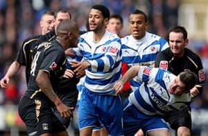 24sport: Clinton Morrison, left, is held back after he clashed with Andy Griffin