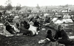 Glastonbury at 40:  young people in the improvised campsite at the Glastonbury Pop Festival.