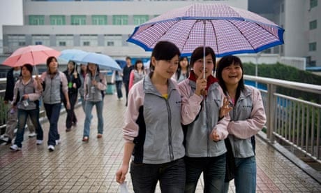 Workers at the Foxconn factory in Shenzhen, China
