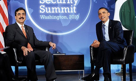 Barack Obama with the Pakistani prime minister, Yousuf Raza Gilani