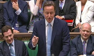 George Osborne, David Cameron and William Hague in the Commons after the state opening of parliament