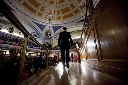 Campaigning with Clegg: Nick Clegg walks on stage for the Citizens UK election assembly