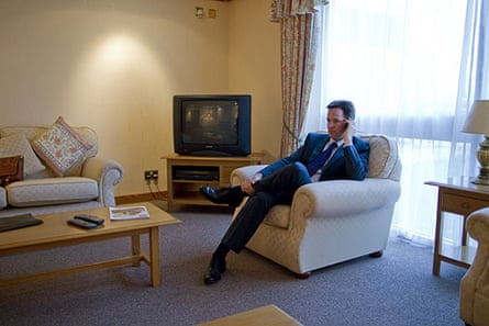 Campaigning with Clegg: Nick Clegg talks on the phone in a waiting room at Teeside airport