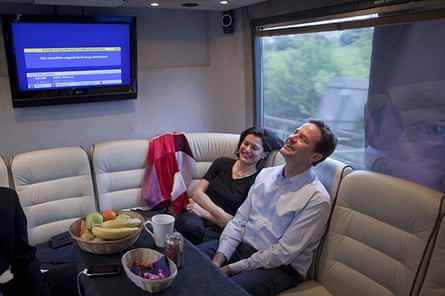 Campaigning with Clegg: Nick Clegg on his battle bus with his wife Miriam Gonzalez Durantez