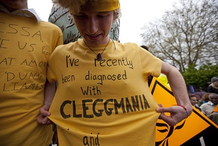 Campaigning with Clegg: Liberal Democrat supporters in t shirts at Clarks Village outlet centre