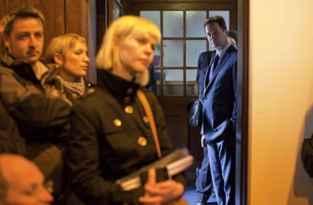 Campaigning with Clegg: Nick Clegg waits to take the floor at the Cotham Memorial Hall in Redcar