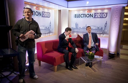 Campaigning with Clegg: Liberal Democrat leader Nick Clegg on GMTV with John Stapleton