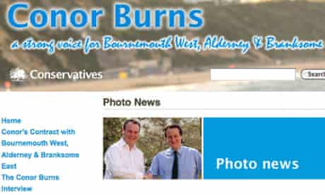 A screengrab from Conor Burns's website, showing him with David Cameron. 