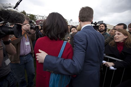 Campaigning with Clegg: Nick Clegg and his wife Miriam are surrounded by the media in Eastbourne