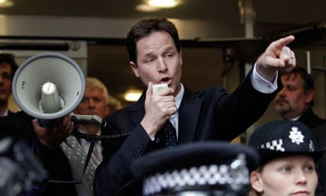 Nick Clegg addresses protesters calling for electoral reform