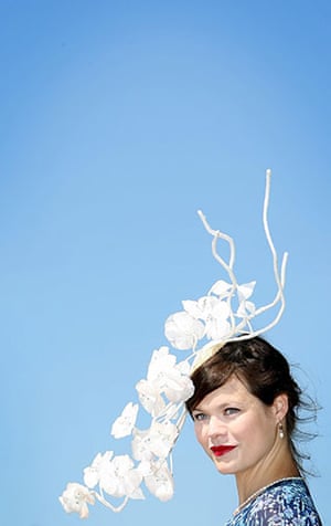 Ladies Day Ascot 2: Jasmine Guinness wears a hat by Stephen Jones The Royal Ascot ladies day