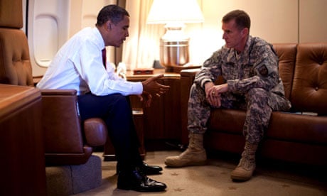 President Barack Obama meeting with General Stanley McChrystal, the top commander in Afghanistan