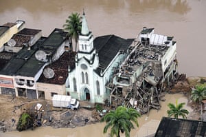Brazil floods: An aerial view of a flooded area of Barreiros city in Pernambuco