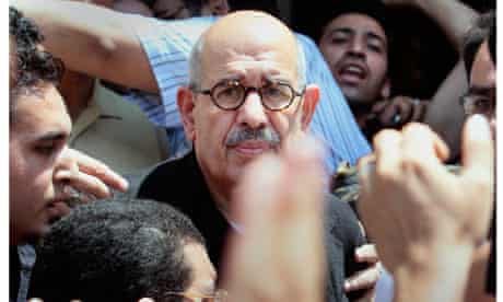 Mohammed ElBaradei , center, at a protest in Alexandria,