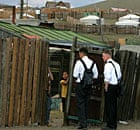 Mormon missionaries make a house visit in Ulaan Baator, Mongolia, 8 July 2005.