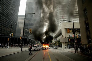 G20 protests: A police car burns