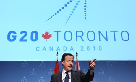 Prime Minister David Cameron holds a news conference on the last day of the G20 Summit in Toronto, Canada.
