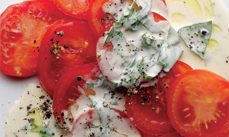 Tomato salad with basil cream