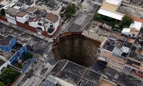 A sinkhole that swallowed a factory in Guatemala City. In April 2007 another sinkhole in the same area killed three people.