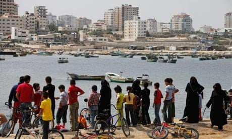 Palestinians gather at the port in Gaza city