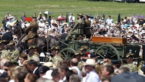 Fromelles: A carriage carrying the coffin of an Australian unknown soldier arrives