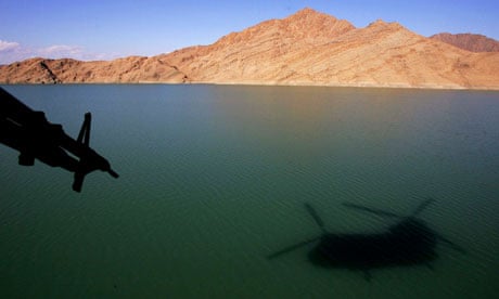Shadow of a Chinook on Kajaki dam, Helmand, where Taliban shot down a Chinook, killing seven troops