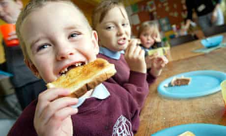 Pupils having breakfast in Wrexham