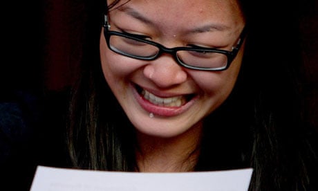 Heather Chung of Withington high school in Manchester cries as she gets her A-level results 2010.