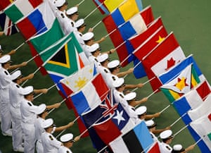 sport: Flags are displayed on the court