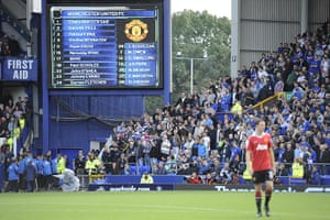 Everton v Man Utd: Electronic screen at Goodison Park displays the United team
