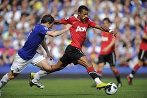 Everton v Man Utd: Nani uses his pace to get past Leighton Baines