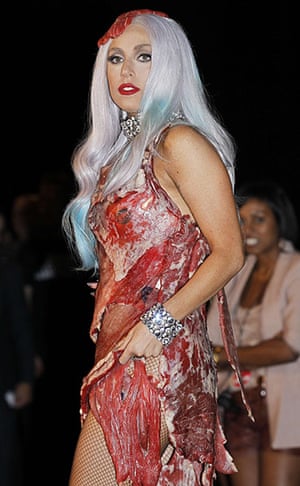 Meat couture: Lady Gaga meat dress