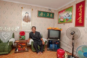 North Korea: Farmer Choe Myong Chan at his home in Haksan Cooperative Farm