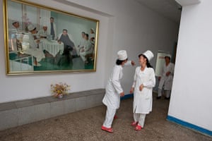 North Korea: A painting at Cottage Hospital at Haksan Cooperative Farm of Kim Jong-il 