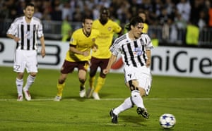 Champions League: Partizan Belgrade's Cleo scores a penalty to equalise against Arsenal