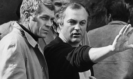 Peter Yates, centre, and Steve McQueen filing Bullitt in 1968.