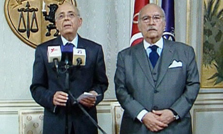 Tunisian prime minister, Mohamed Ghannouchi (left), and the speaker of parliament, Fouad Mebazaa