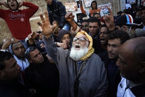 Tunisia Protests: A man takes part in a demonstration