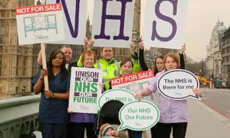 NHS staff at Westminster yesterday as MPs debated the health reforms