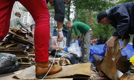 Occupy Wall Street protesters begin a clear-up of Zuccotti Park in New York