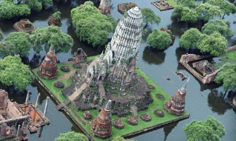 A temple surrounded by floodwaters in Ayutthaya