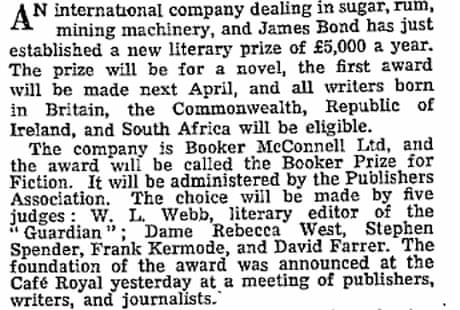 Booker prize founded in 1968