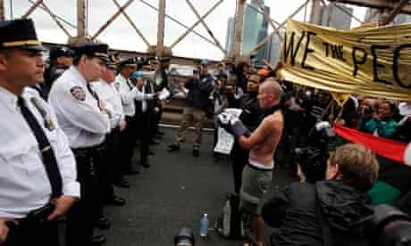NYPD officers square on Brooklyn bridge