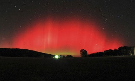 The northern lights or aurora borealis above Ozark, Arkansas